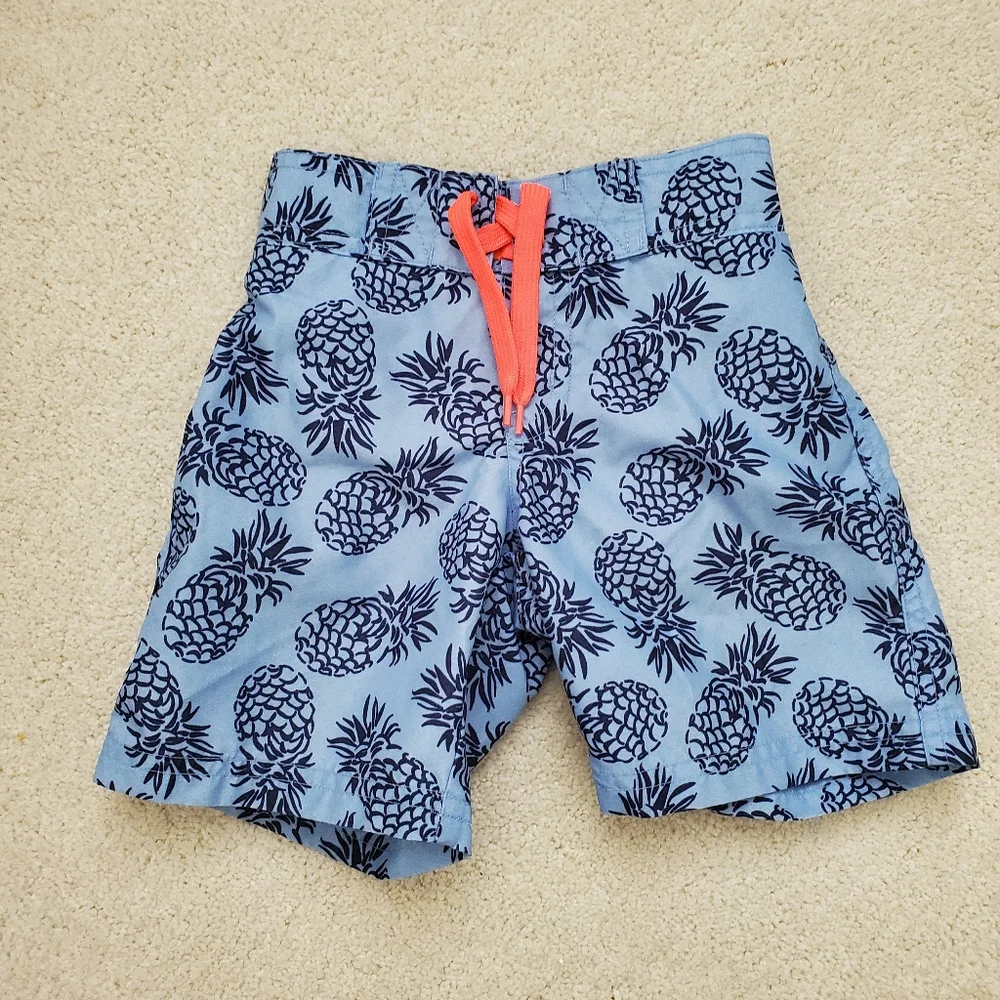 Janie and Jack Toddler Boys Blue Pineapple Swim Trunks Bathing Suit sz2T